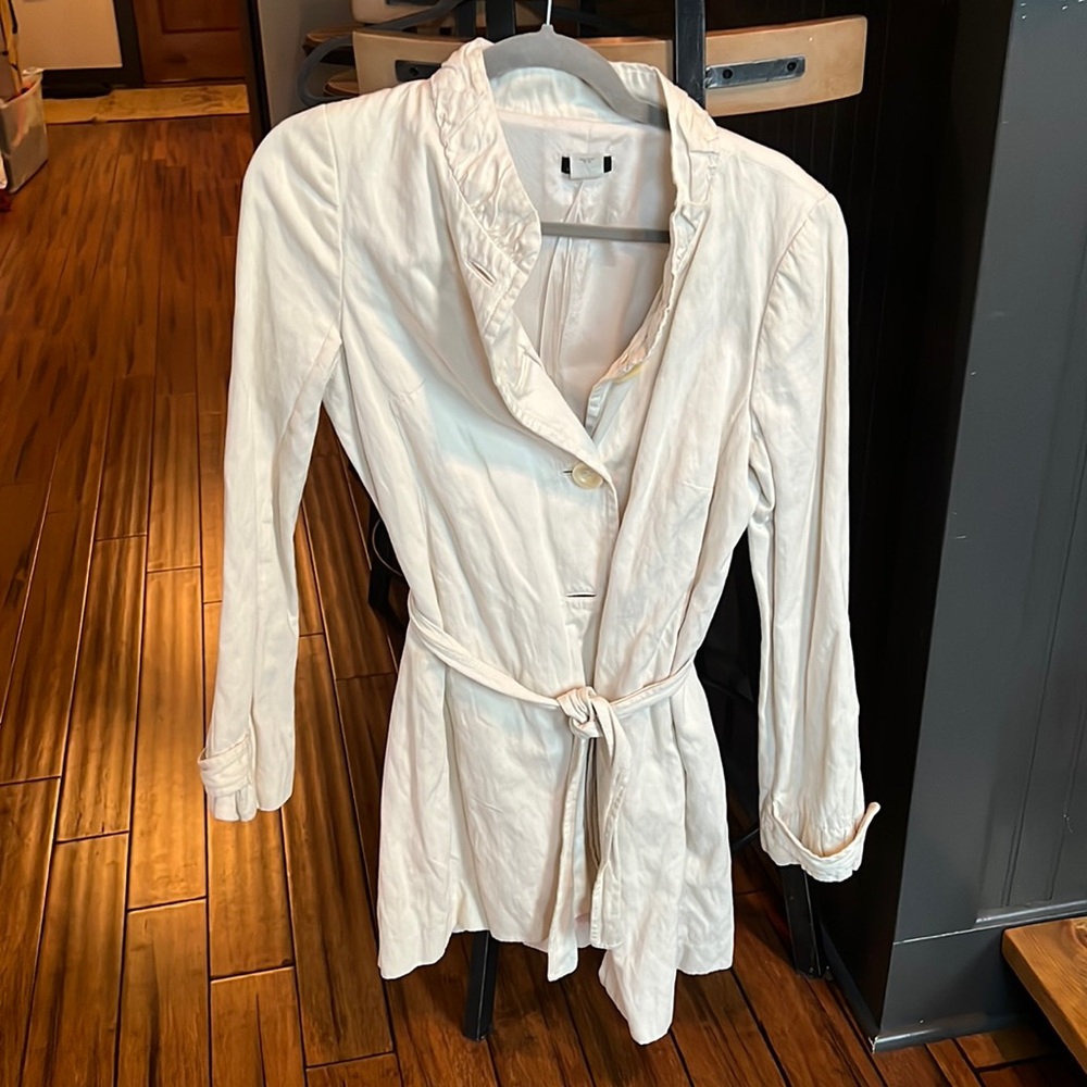 J Crew Asymmetric Trench Coat with Ruffle Details